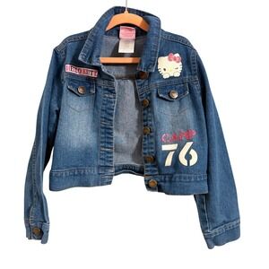 Hello Kitty Denim Jacket Girls XS‎ 4/5 Blue Cropped Sanrio Camp 76 SJ3173